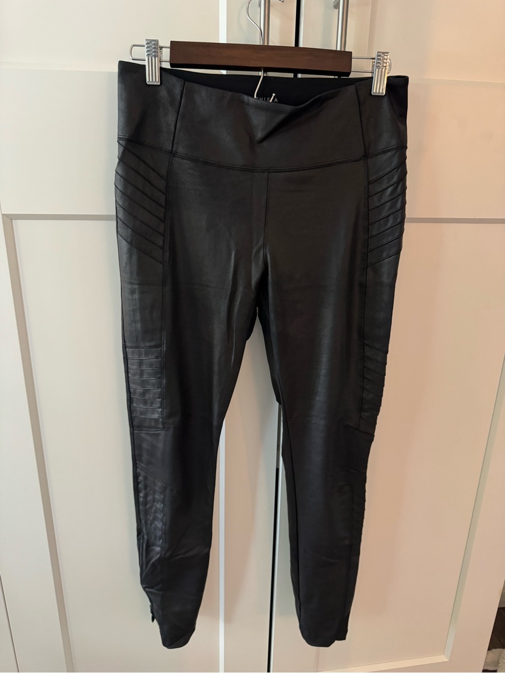 Athleta Black Faux Leather Moto-Style Leggings